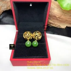 Khuyên tai trái châu Ngọc bích, vàng 18k - Hình ảnh 4