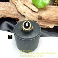 Nhẫn Oval ngọc Phỉ Thuý Mực Dục, vàng 18k - Hình ảnh 2