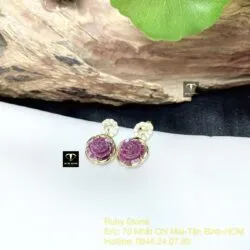 Khuyên tai hoa mẫu đơn Ruby Nam Phi, vàng 18k - Ảnh 5
