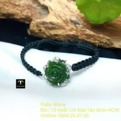 Hoa mẫu đơn Ngọc bích tết dây đeo tay, bạc 925 - Ảnh 2