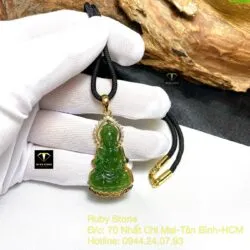 Phật Quan Âm ngọc bích Canada xanh lá, vàng 18k - Ảnh 6