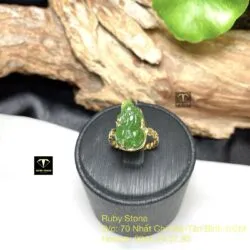Nhẫn tỳ hưu ngọc bích Canada đai đồng tiền, vàng 18k - Ảnh 5