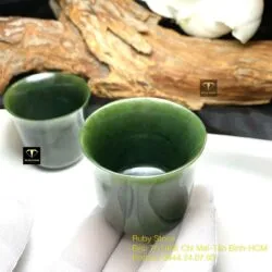 Cặp ly (chén) trà Ngọc bích Canada, cao 50mm - Hình ảnh 3