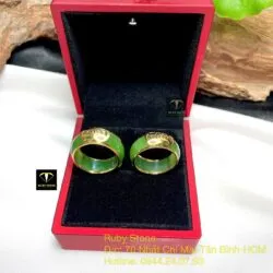 Nhẫn cặp ngọc bích Canada xanh lá, vàng 18k - Ảnh 2