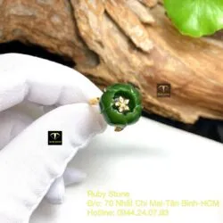 Nhẫn hoa mẫu đơn Ngọc bích xanh đậm, vàng 18k - Ảnh 5