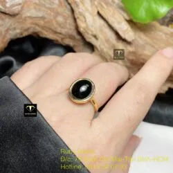 Nhẫn Oval ngọc Phỉ Thuý Mực Dục, vàng 18k - Hình ảnh 4