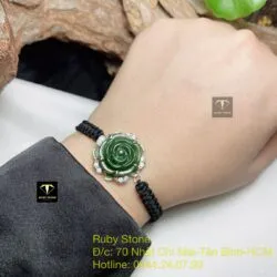 Hoa mẫu đơn Ngọc bích tết dây đeo tay, bạc 925