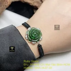 Hoa mẫu đơn Ngọc bích tết dây đeo tay, bạc 925 - Ảnh 3