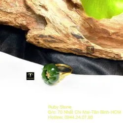Nhẫn hoa mẫu đơn Ngọc bích xanh đậm, vàng 18k - Ảnh 3