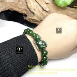 Vòng Ngọc bích 10 ly mix Tỳ hưu bọc bạc - Hình ảnh 3