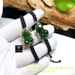Tỳ hưu ngọc bích tết dây đeo tay, bạc 925 - Ảnh 4