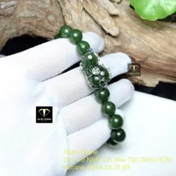 Vòng Ngọc bích 10 ly mix Tỳ hưu bọc bạc - Hình ảnh 5
