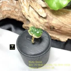 Nhẫn tỳ hưu ngọc bích Canada đai đồng tiền, vàng 18k - Ảnh 6