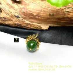 Nhẫn trái châu Ngọc bích 15 ly, vàng 18k - Hình ảnh 6