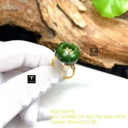 Nhẫn hoa mẫu đơn Ngọc bích xanh đậm, vàng 18k - Ảnh 4