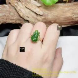 Nhẫn tỳ hưu ngọc bích Canada đai đồng tiền, vàng 18k - Ảnh 3