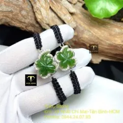 Vòng tết tay cỏ bốn cánh Ngọc bích, bạc 925 - Ảnh 4