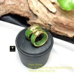 Nhẫn cặp ngọc bích Canada xanh lá, vàng 18k - Ảnh 6