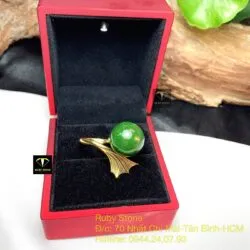 Nhẫn trái châu Ngọc bích 15 ly, vàng 18k - Ảnh 2