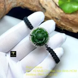 Hoa mẫu đơn ngọc bích tết dây đeo tay, bạc 925