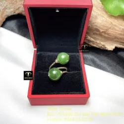 Nhẫn 2 trái châu Ngọc bích, vàng 18k - Hình ảnh 5