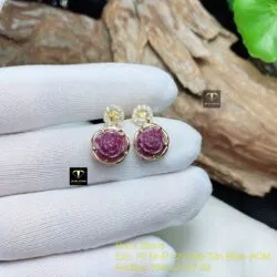 Khuyên tai hoa mẫu đơn Ruby Nam Phi, vàng 18k
