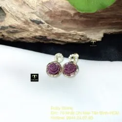 Khuyên tai hoa mẫu đơn Ruby Nam Phi, vàng 18k - Ảnh 4