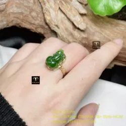 Nhẫn tỳ hưu ngọc bích Canada đai đồng tiền, vàng 18k - Ảnh 4