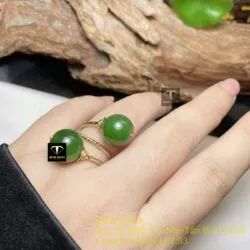 Nhẫn 2 trái châu Ngọc bích, vàng 18k