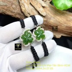 Vòng tết tay cỏ bốn cánh Ngọc bích, bạc 925 - Ảnh 2