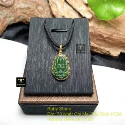 Phật bản mệnh ngọc bích Canada cho bé, vàng 18k, KT 20mm