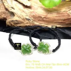 Vòng tết tay cỏ bốn cánh Ngọc bích, bạc 925 - Ảnh 3