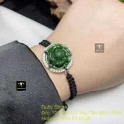 Hoa mẫu đơn ngọc bích tết dây đeo tay, bạc 925