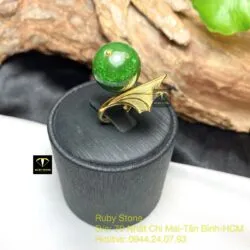Nhẫn trái châu Ngọc bích 15 ly, vàng 18k
