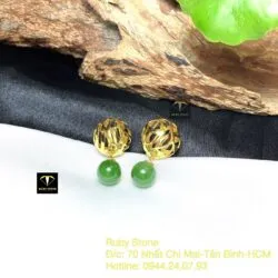 Khuyên tai trái châu Ngọc bích, vàng 18k - Hình ảnh 6