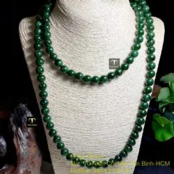 Chuỗi cổ 108 hạt ngọc bích Canada xanh lý đậm 10 ly