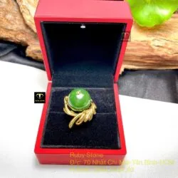 Nhẫn trái châu Ngọc bích 15 ly, vàng 18k - Hình ảnh 4