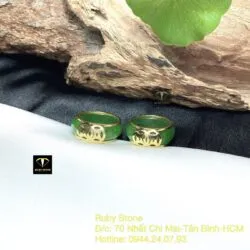 Nhẫn cặp ngọc bích Canada xanh lá, vàng 18k - Ảnh 5