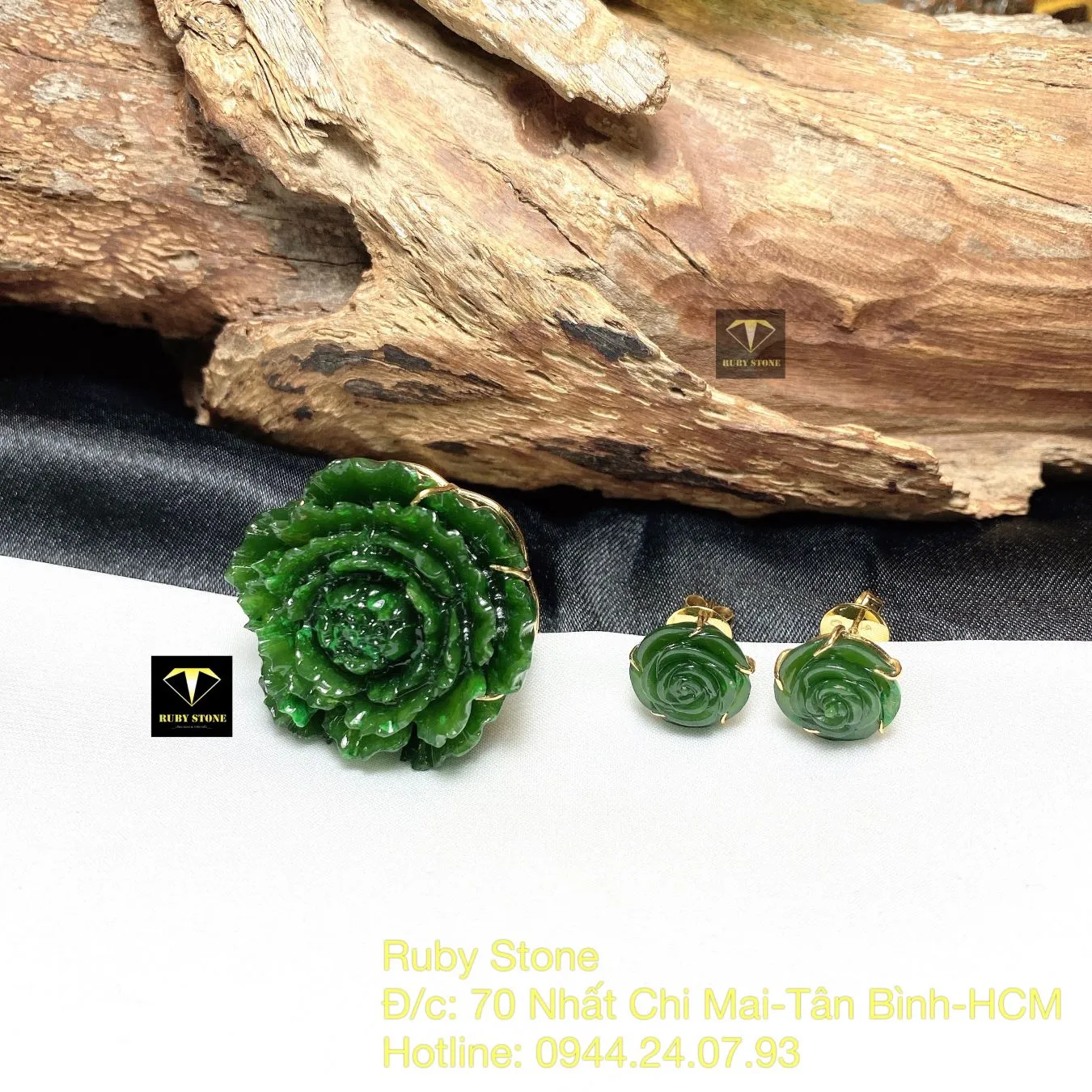 Nhẫn hoa mẫu đơn Ngọc bích, vàng 18k Nhẫn hoa mẫu đơn Ngọc bích, vàng 18k - Ảnh 5