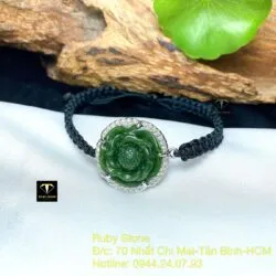 Hoa mẫu đơn ngọc bích tết dây đeo tay, bạc 925