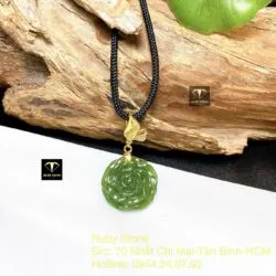 Mặt dây chuyền Hoa mẫu đơn Ngọc bích, móc vàng 18k