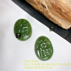 Mặt dây chuyền chữ Phúc ngọc bích viền hoa văn, KT 38mm Mặt dây chuyền chữ Phúc ngọc bích viền hoa văn, KT 38mm