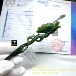 Trâm cài tóc Hoa mẫu đơn Ngọc bích chạm tay tinh xảo - Ảnh 6
