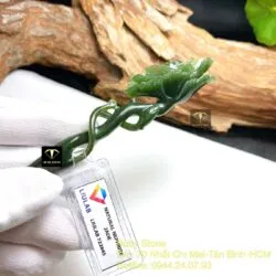 Trâm cài tóc Hoa mẫu đơn Ngọc bích chạm tay tinh xảo - Ảnh 4