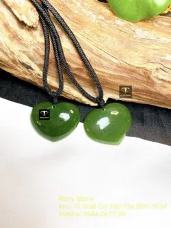 Mặt dây chuyền trái tim Ngọc bích xanh lá, kích thước 26mm - Ảnh 3