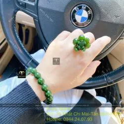 Nhẫn hoa sen ngọc bích Canada, vàng 18k - Ảnh 6