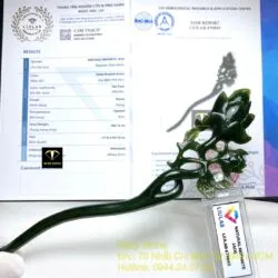Trâm cài tóc Hoa mộc lan Ngọc bích chạm tay tinh xảo - Ảnh 5