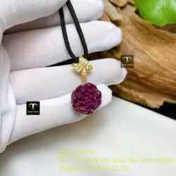 Mặt dây chuyền hoa mẫu đơn Ruby Nam Phi, móc vàng 18k - Ảnh 5
