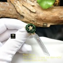 Nhẫn hoa mẫu đơn ngọc Cẩm thạch xanh đen, vàng 18k - Hình ảnh 6