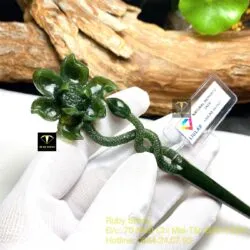 Trâm cài tóc hoa sen (liên hoa) Ngọc bích chạm tay tinh xảo - Ảnh 7